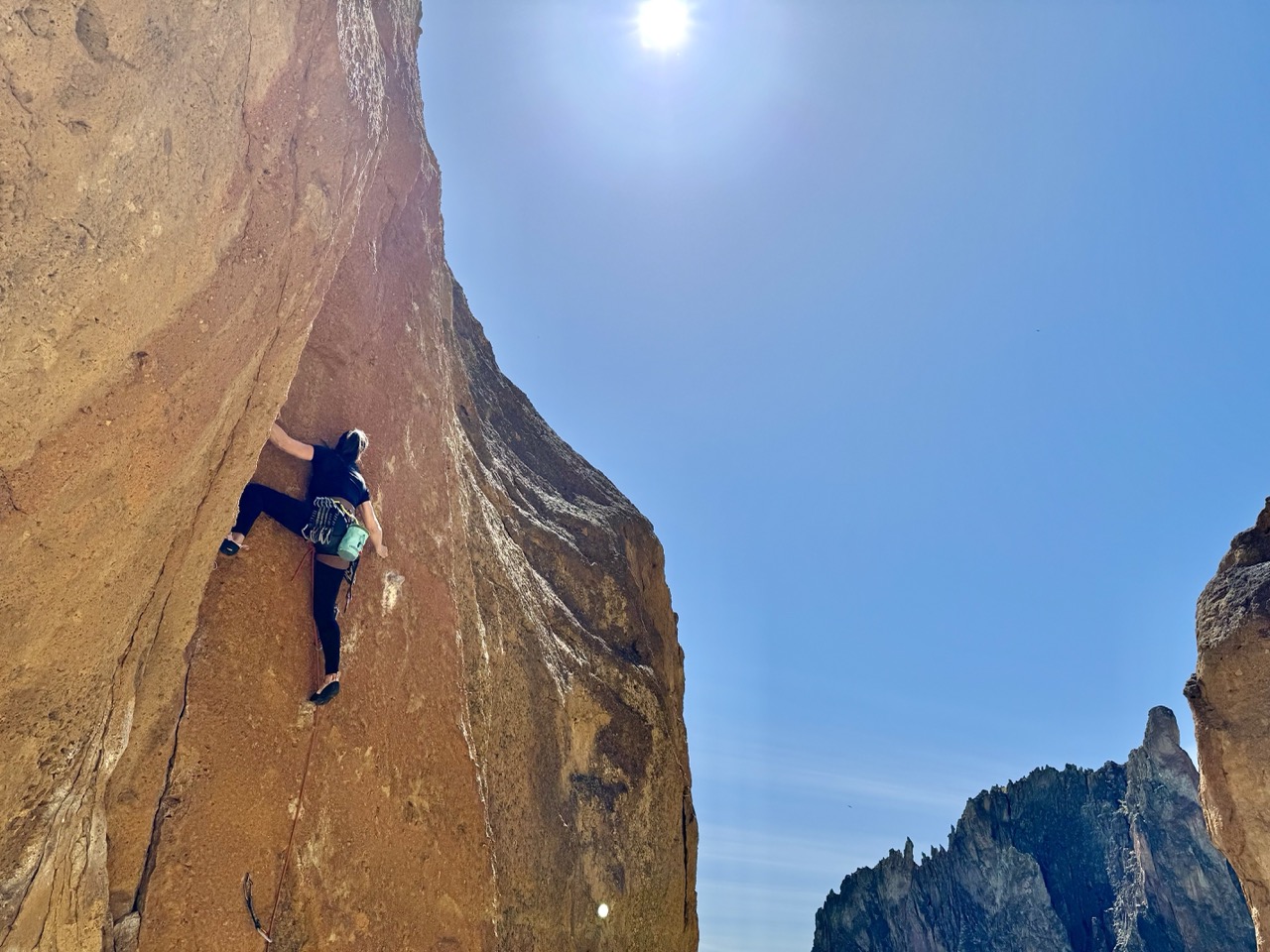Maya Kumits sport climbing Chicken McNuggets at Smith Rock, Oregon