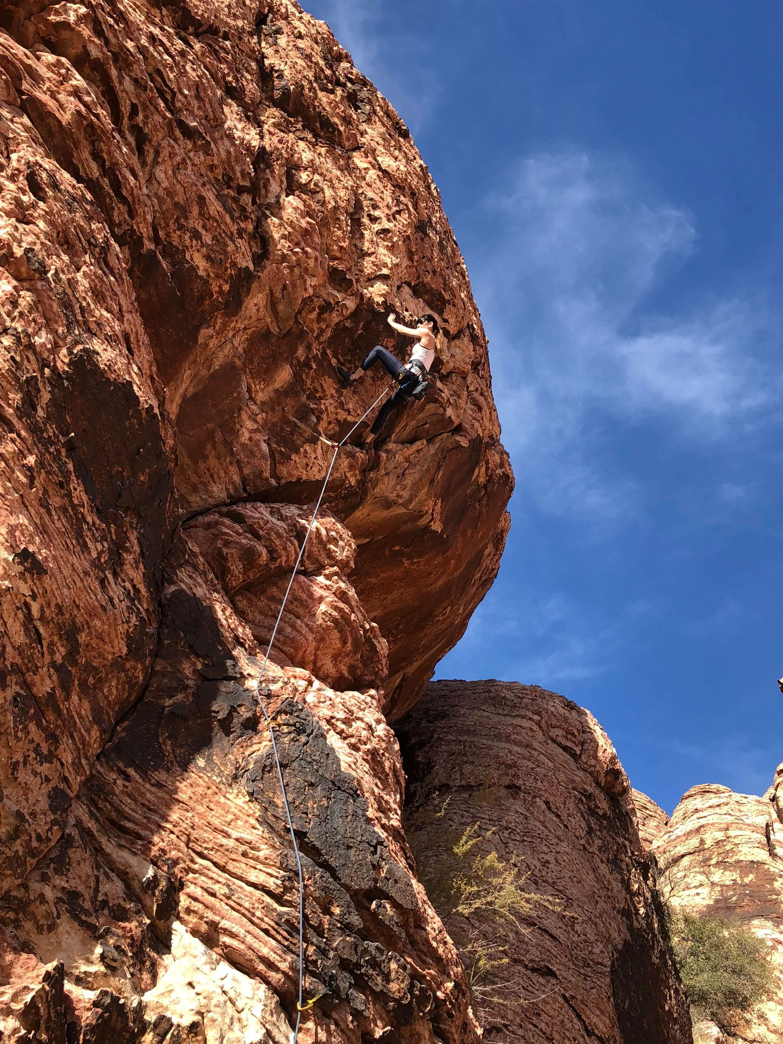 Maya Kumits sport climbing at Red Rock Canyon, Nevada