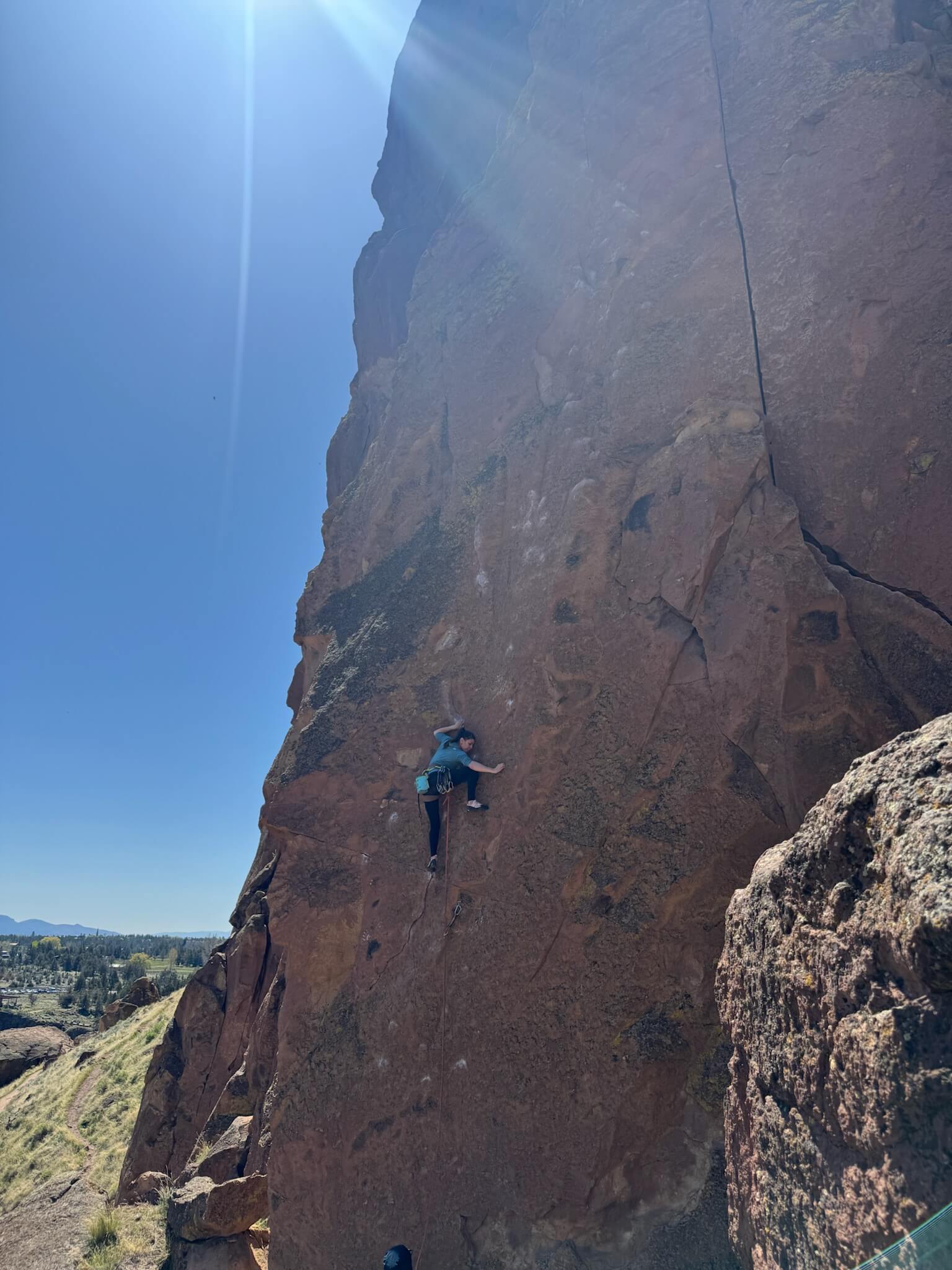 Maya Kumits sport climbing at Smith Rock, Oregon